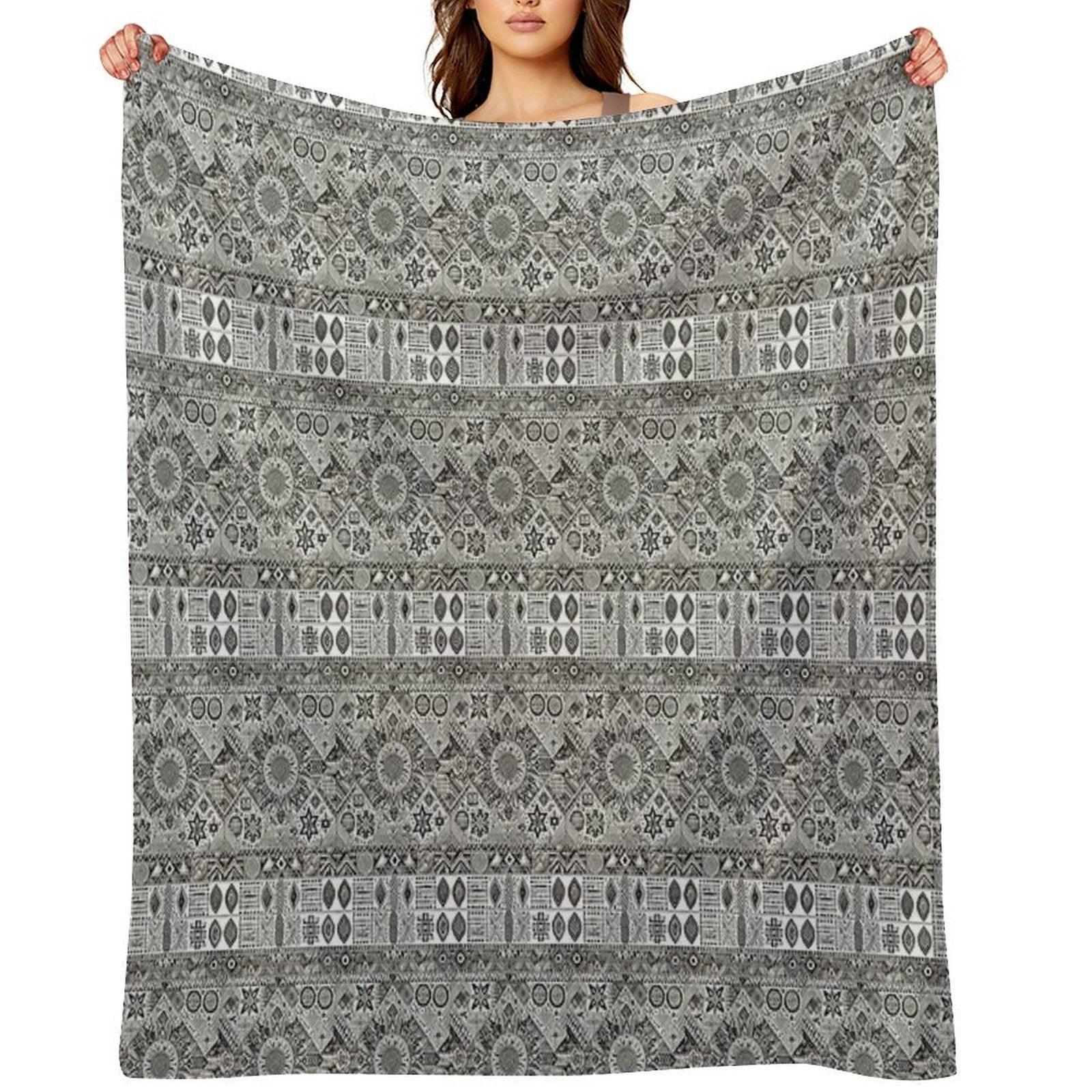 Geometric Tribal Pattern Detailed Monochromatic Art Throw Blanket
