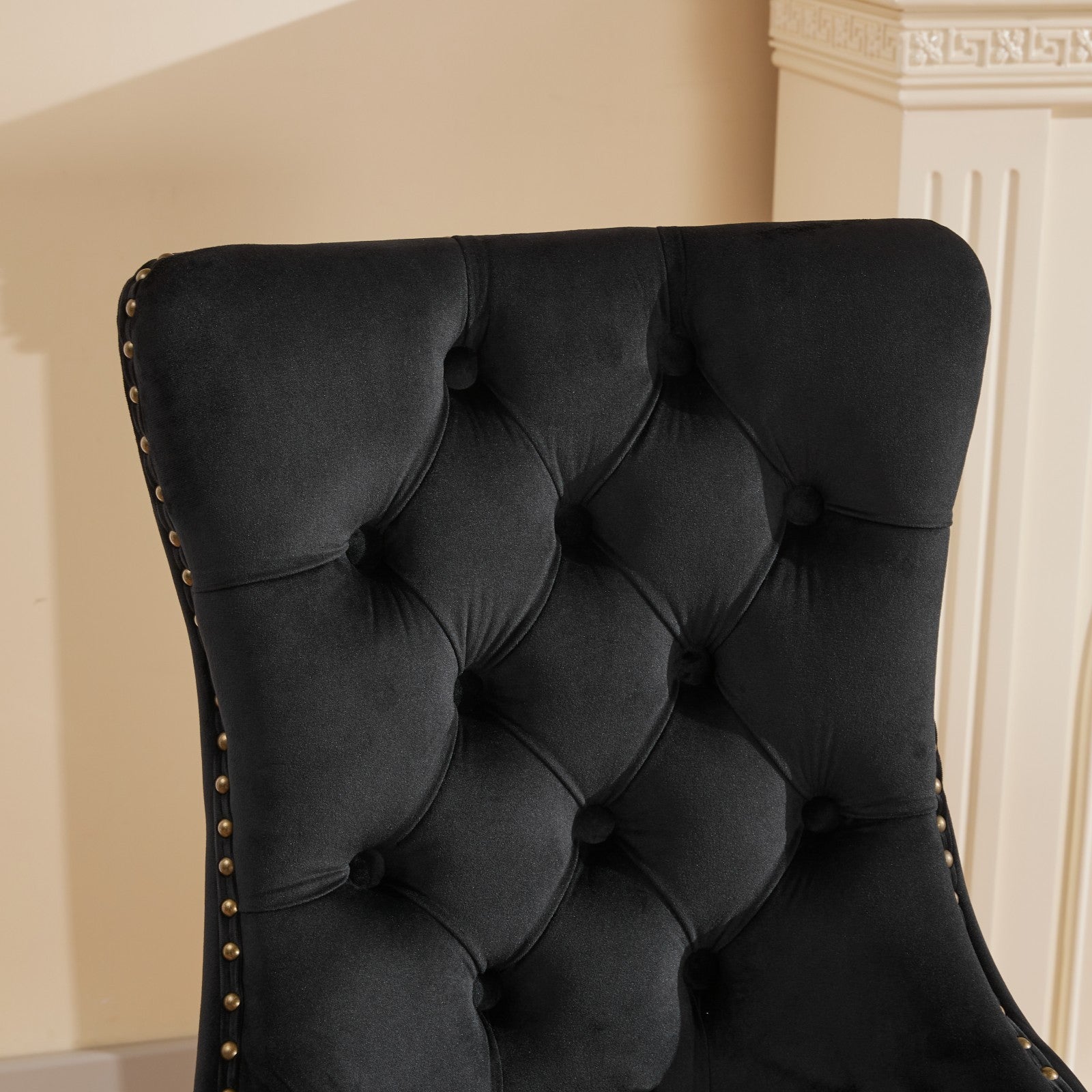 Mid-Century Modern Tufted Solid Wood Velvet Dining Chair with Lion Head Pull Ring