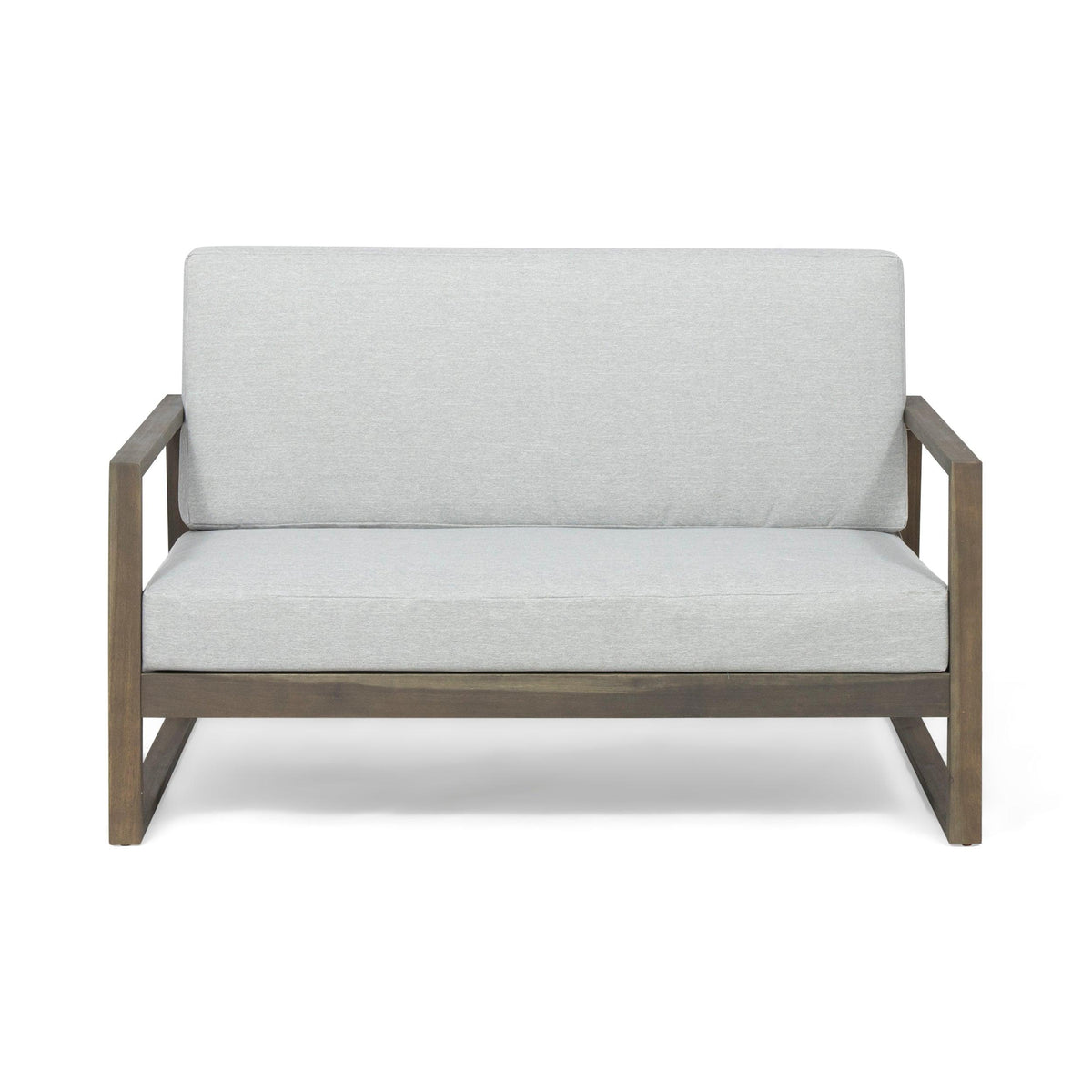 Grey Acacia Wood Outdoor Loveseat and a Table