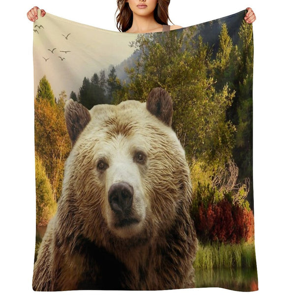Brown Bear And Forest Sustainable Throw Blanket