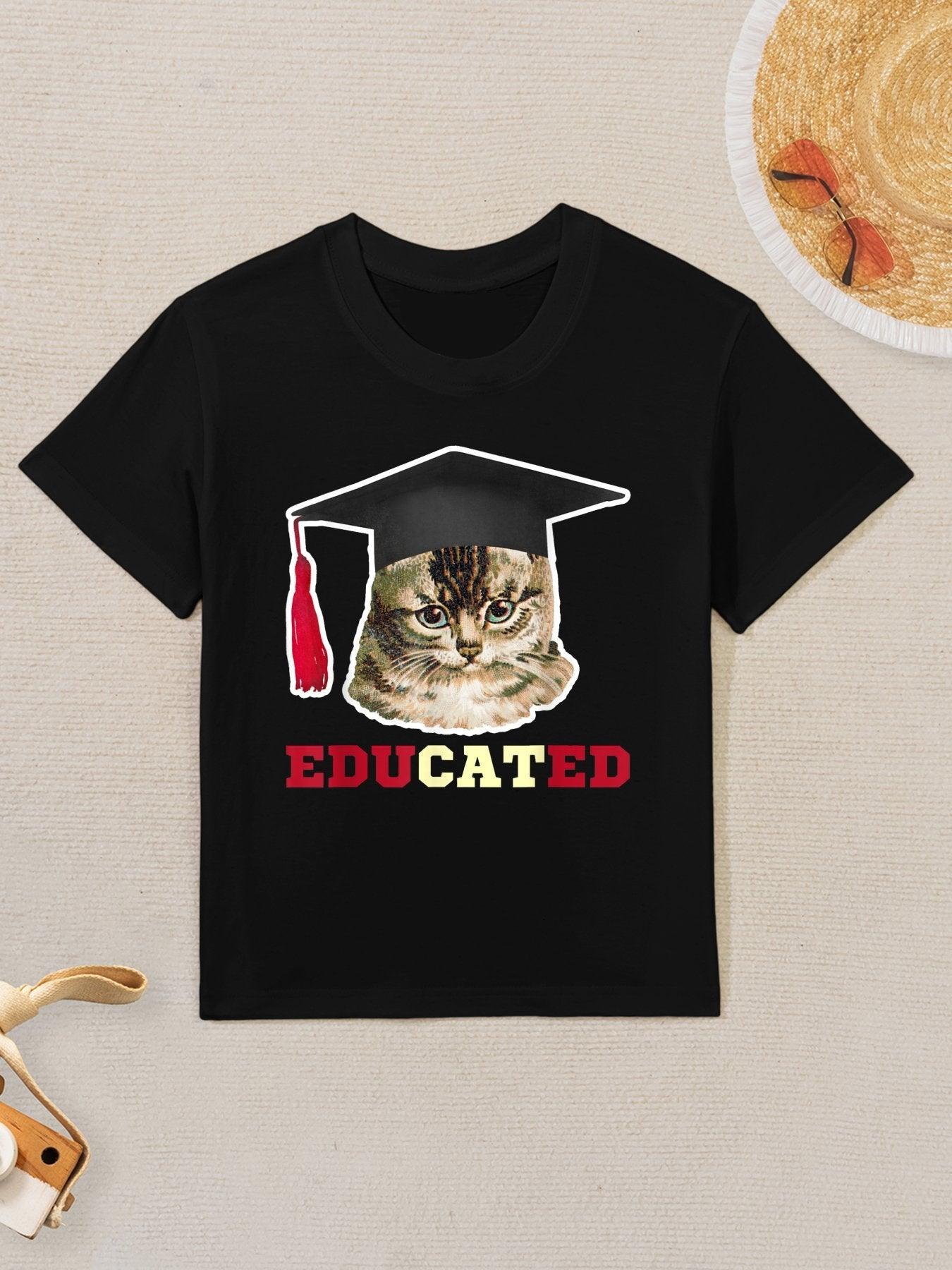 Educated Cat in Graduation Cap Funny Grad Gift Kids T-Shirt