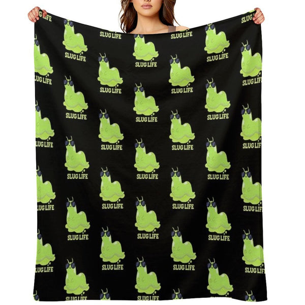 Slug Life Funny Green Slug Puns (Dark BG) Machine-washable Throw Blanket