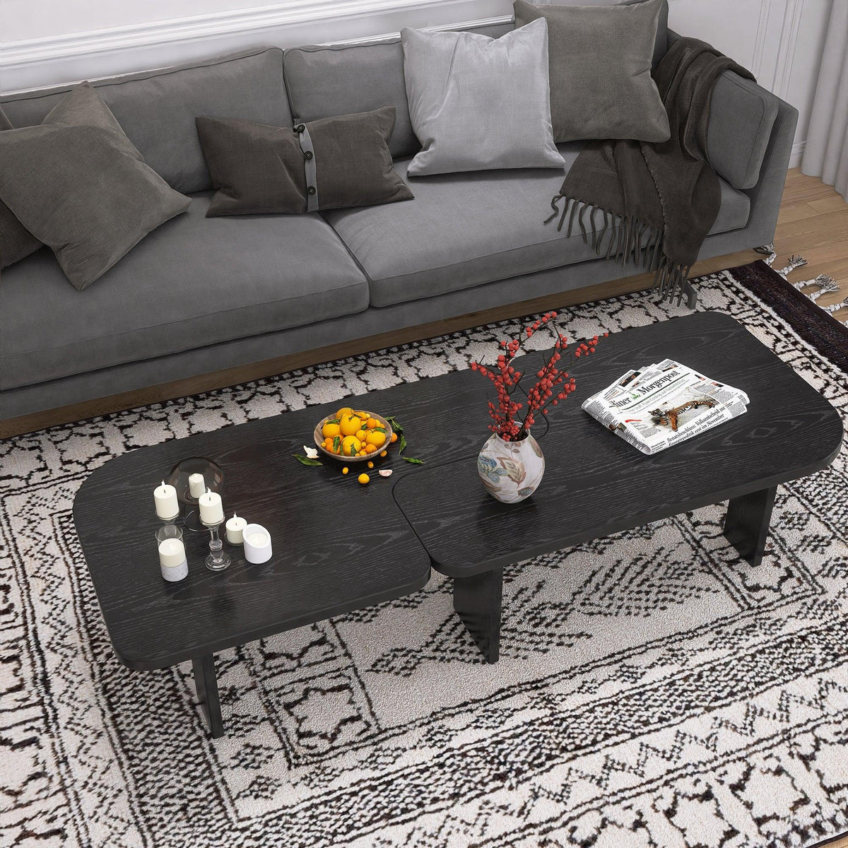 Modern Black Wooden Nesting Coffee Table Set