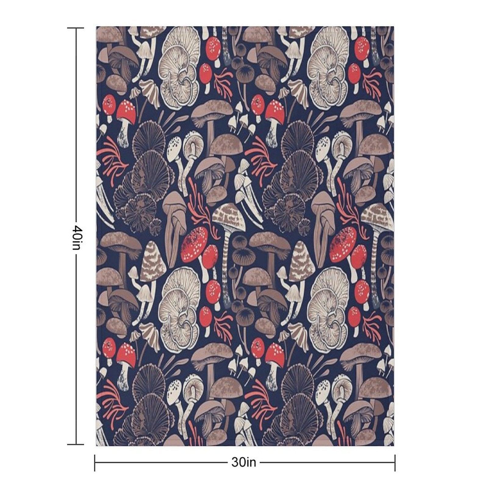 Mystical Fungi  Midnight Blue Background Brown Red And Coral Wild Mushrooms Throw Blanket
