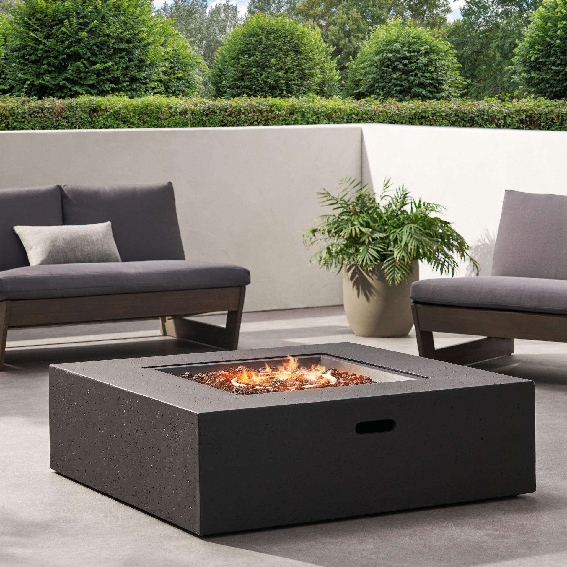 Modern 50,000 BTU Square MgO Fire Table with Propane Tank in Dark Grey