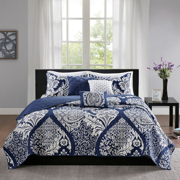 Vienna 6 Piece Printed Cotton Quilt Set with Throw Pillows by Madison Park