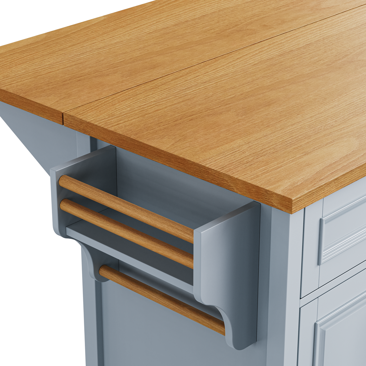 K&K 52'' Kitchen Island with Drop Leaf, Embossed Texture Kitchen Island on Wheels with Spice Rack, Towel Rack, 2 Doors and 5 Drawers, Kitchen Storage Cart with Adjustable Shelf for Kitchen, Blue Grey