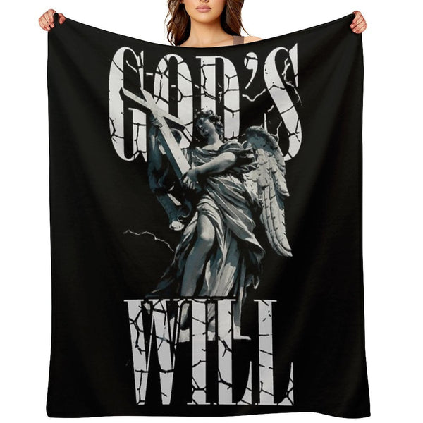 Angel with Cross, God’s Will Cracked Typography Design All-season Throw Blanket