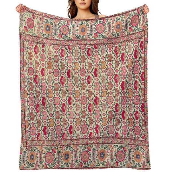 Vintage India Embroidered Textile, 17th Century Wrinkle-free Throw Blanket