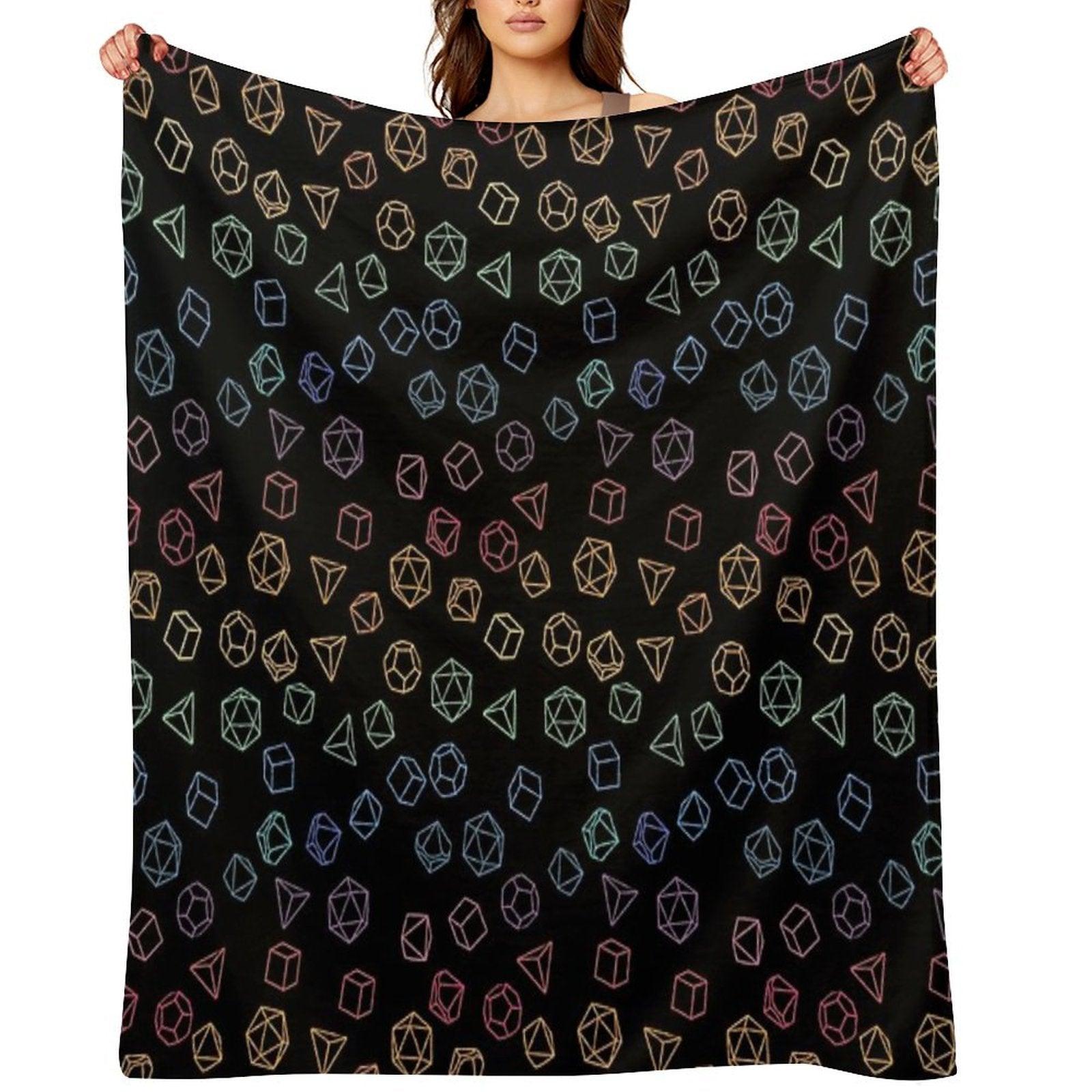 DnD Dice Rainbow on Black Pattern Throw Blanket