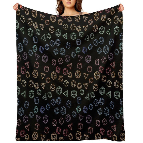 DnD Dice Rainbow on Black Pattern Throw Blanket