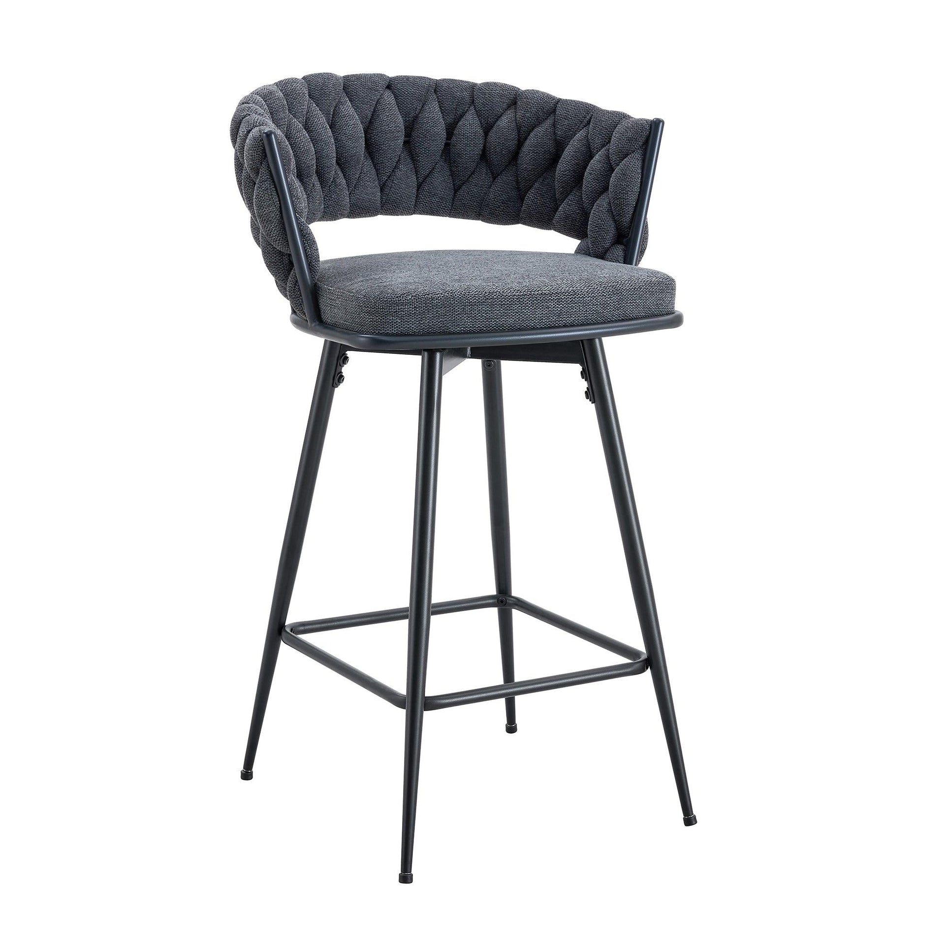 2 Set of Rotating Barstools With Breathable Cotton and Linen Soft Cushions