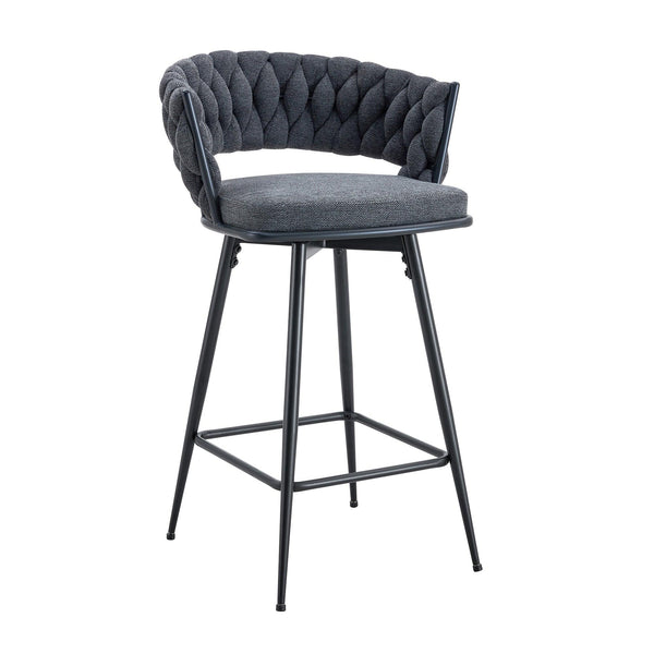 2 Set of Rotating Barstools With Breathable Cotton and Linen Soft Cushions
