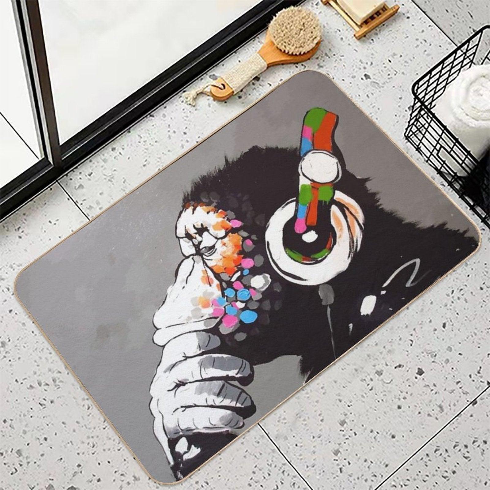 Banksy DJ Monkey Thinker with Headphones Bath Mat