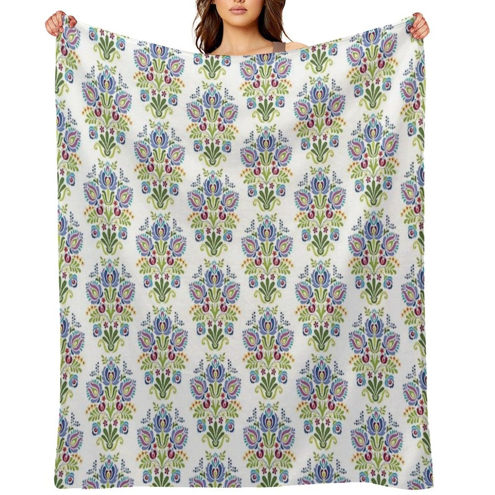 Hungarian Folk Design Violet Throw Blanket
