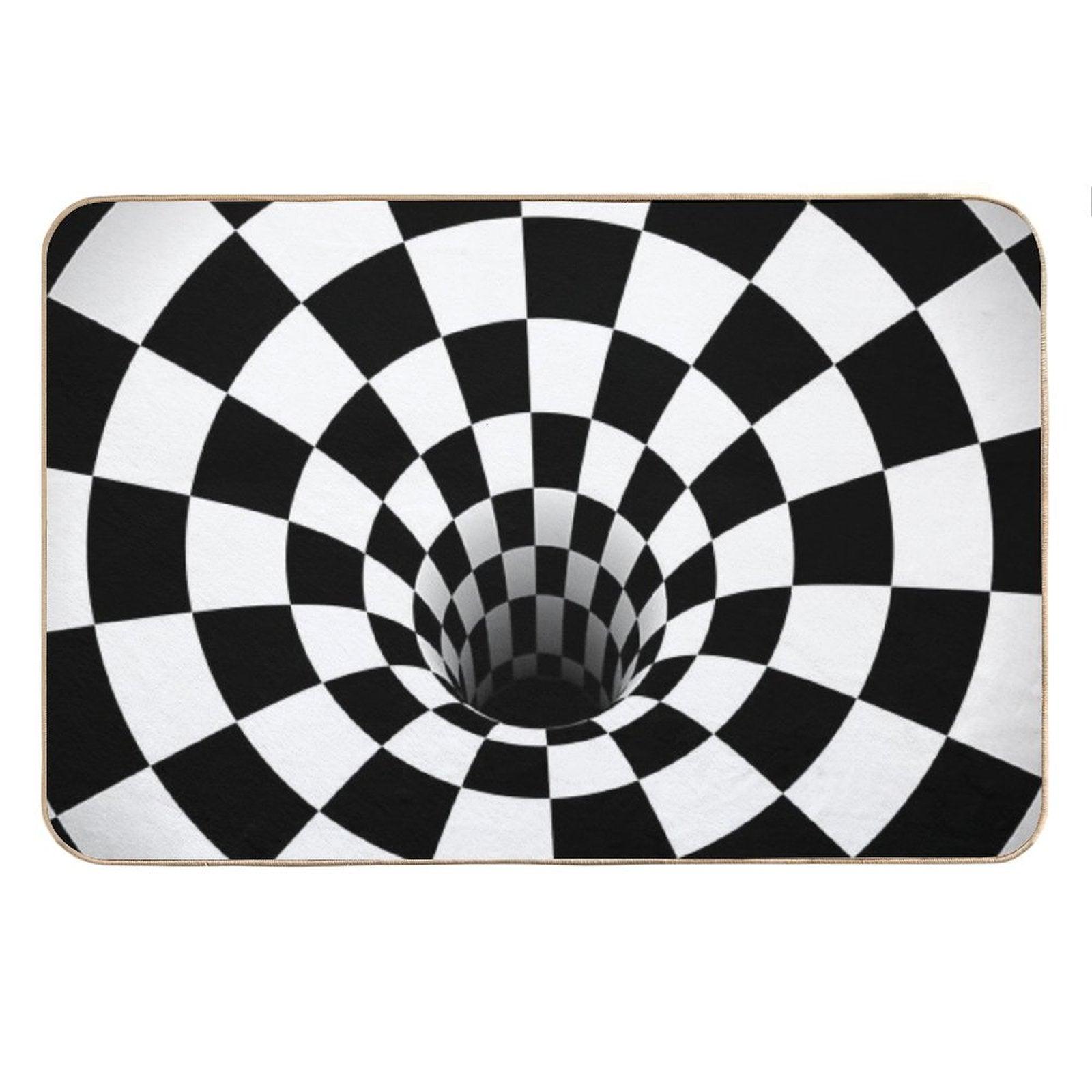 Optical Illusion Black Hole Checkerboard (BlackWhite) Bath Mat