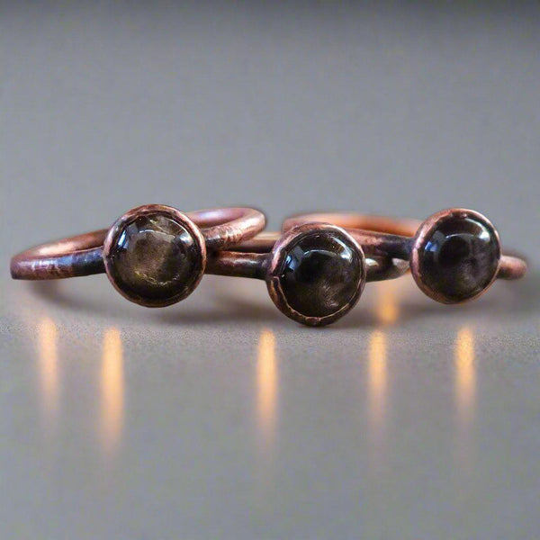 Copper Black Moonstone Ring Moonlit Intuition | By Blackbird & Sage