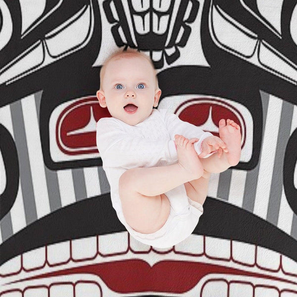 Thunderbird Bear Orca Totem Pole, Coastal Salish Haida Pacific North West Formline Design Native American Throw Blanket