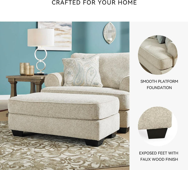 Beige Chenille Upholstered Ottoman With Cushioned Comfort