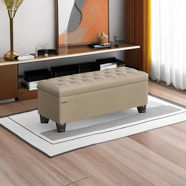 Camel Brown Linen Storage Ottoman Bench Reinforced