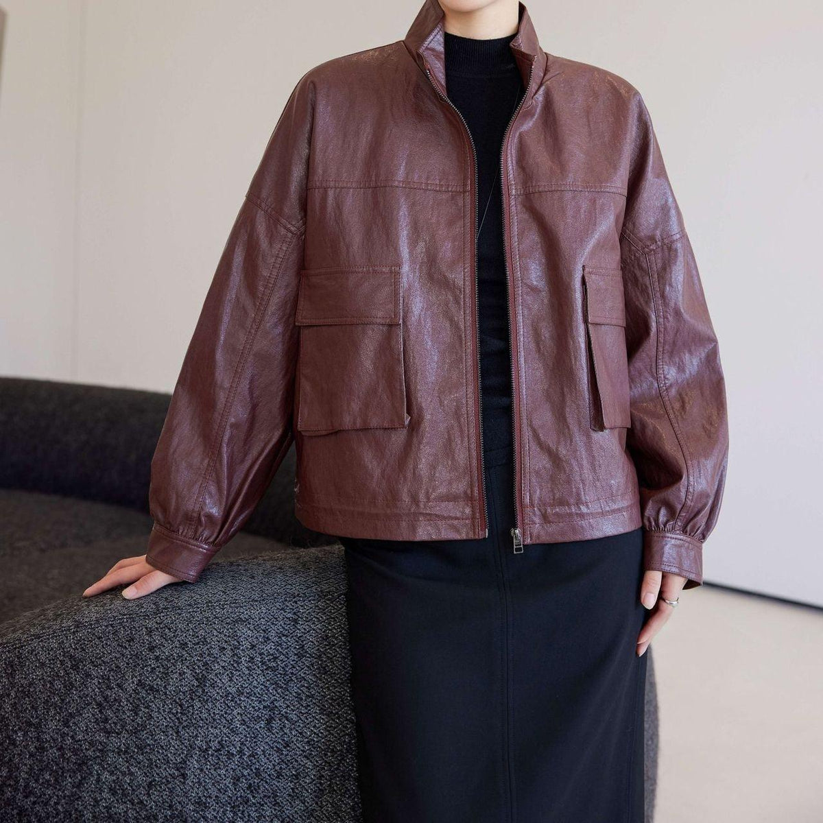 Women's Leather Top Loose All-matching European And American Style Short Coat