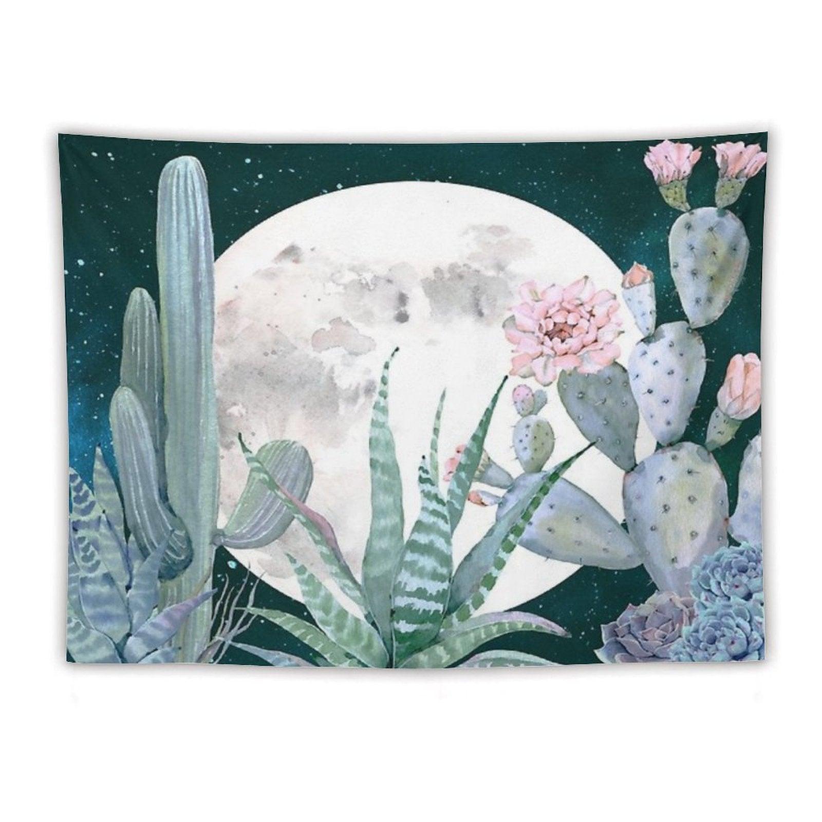 Cactus Nights Pretty Pink And Blue Desert Stars Cacti Illustration Tapestry