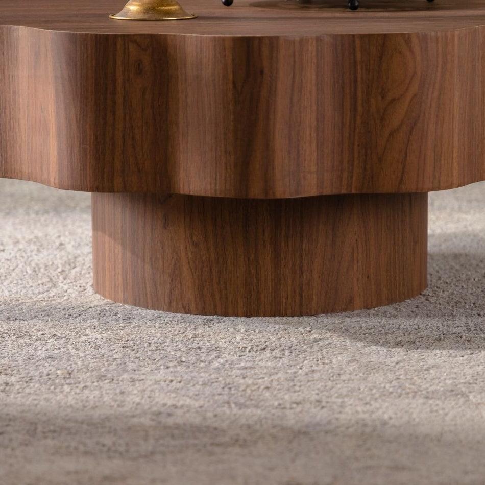 Round Walnut Scalloped Coffee Table
