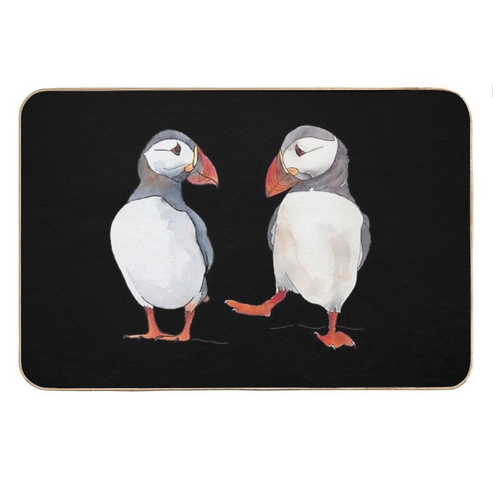 Puffin Friends Dancing - Illustration Bath Mat