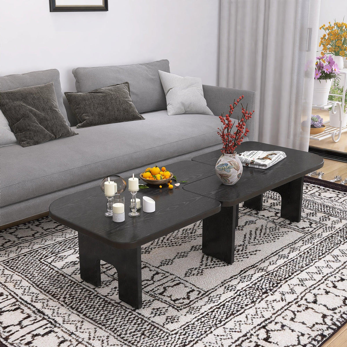 Modern Black Wooden Nesting Coffee Table Set