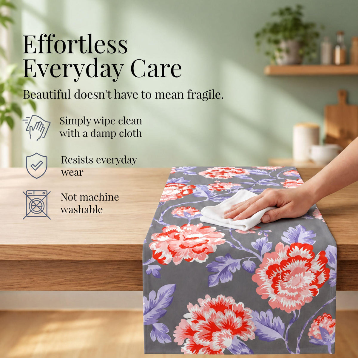 Gray Red Floral Table Runner – Printed