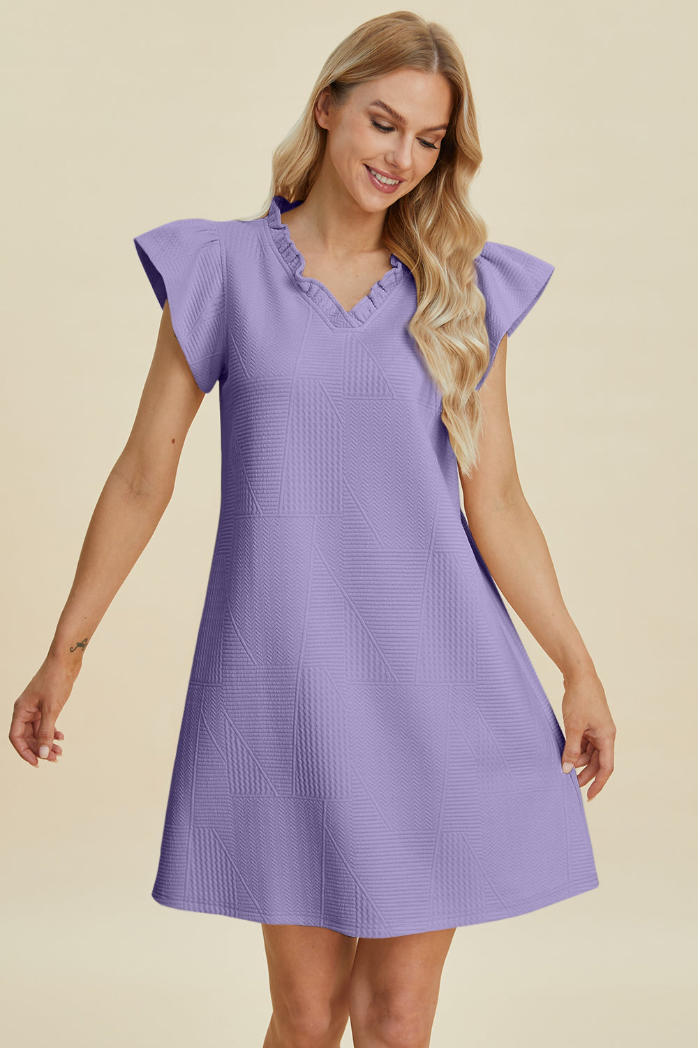 Double Take Full Size Ruffled V-Neck Cap Sleeve Dress – Ruffled V-Neck Dress, Cap Sleeve Dress, Elegant Ruffled Dress, Flattering V-Neck Dress, Stylish Full-Size Dress, Comfortable Ruffle Dress, Chic Cap Sleeve Dress