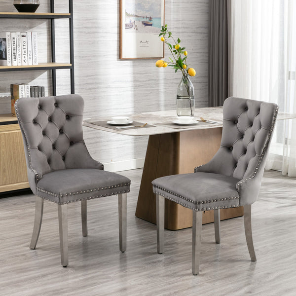 Nikki Collection Modern Tufted Solid Wood Velvet Upholstered Dining Chair with Chrome Legs