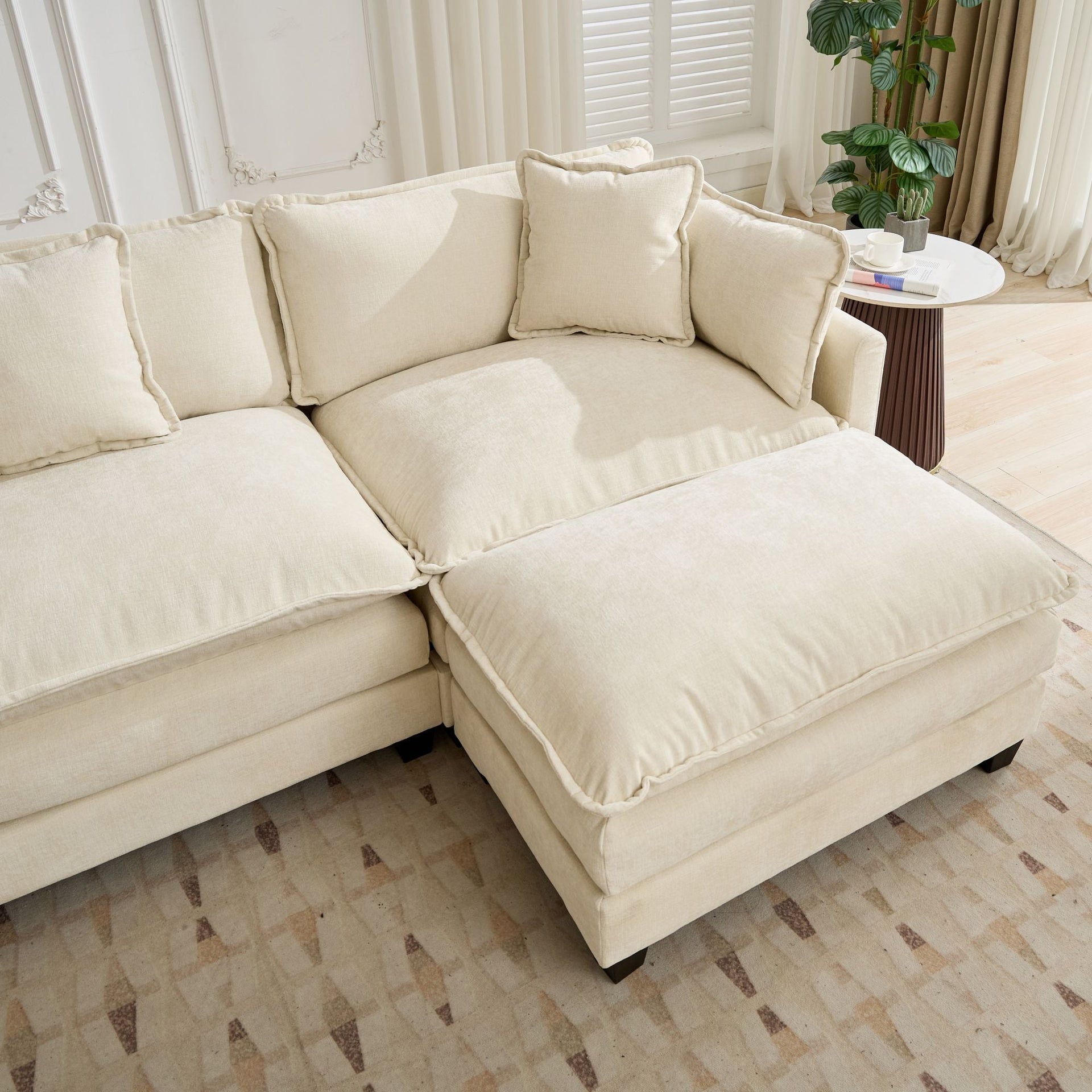 Cloud3 Seats  Sofa (Ottoman is not included)Chenille Fabric in Beige