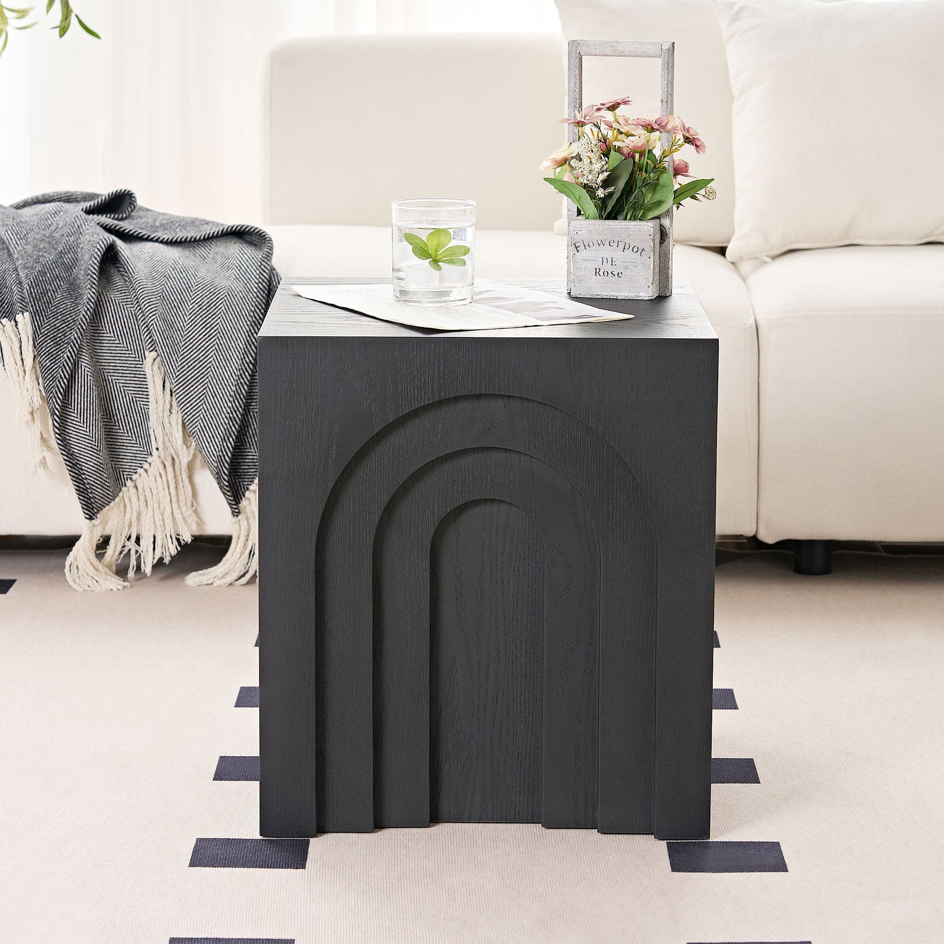 15.74'' Square Side Table Small Coffee Table Accent Table  Bedside Table for Living Room Bedroom,BLACK