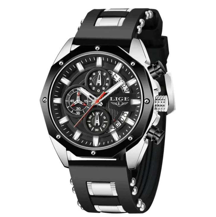 LIGE Luxury Silicone Sport Chronograph Watch