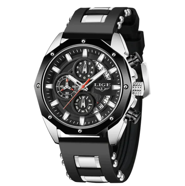 LIGE Luxury Silicone Sport Chronograph Watch