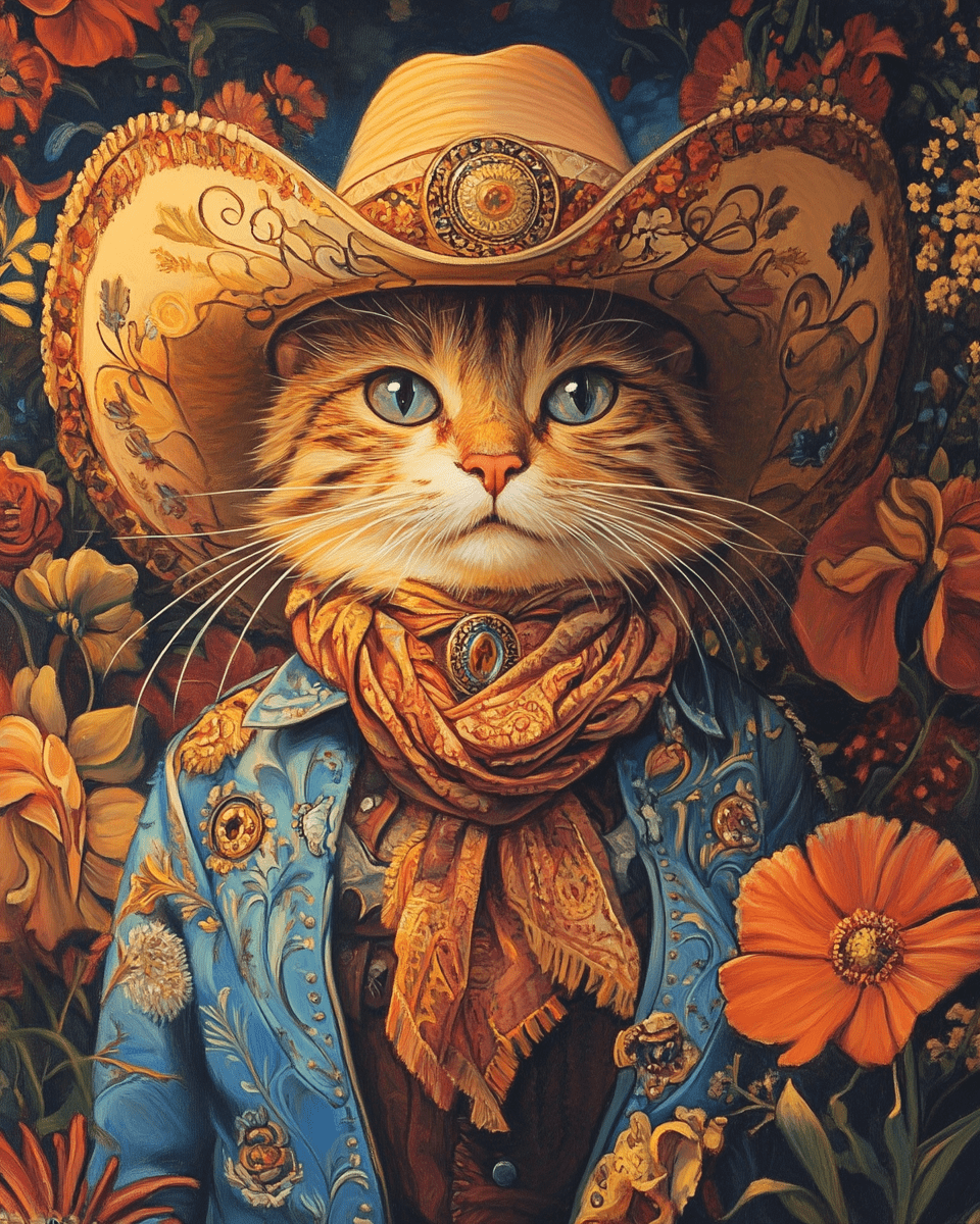 Cowboy Cat Wall Art - Coastal Cowgirl Decor | 8x10 Acid-Free Matte Print