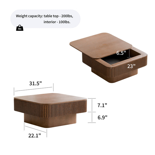 Walnut Square Modern Coffee Table with Hidden Storage
