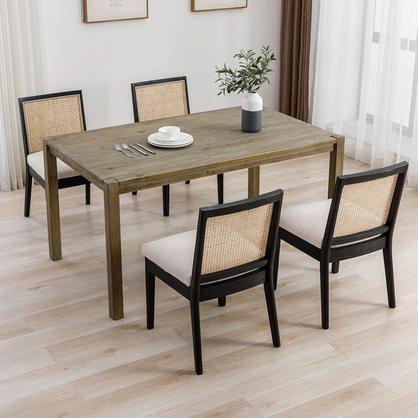 Rattan Dining Chairs Set Of Six Two Tone Black Cream Finish