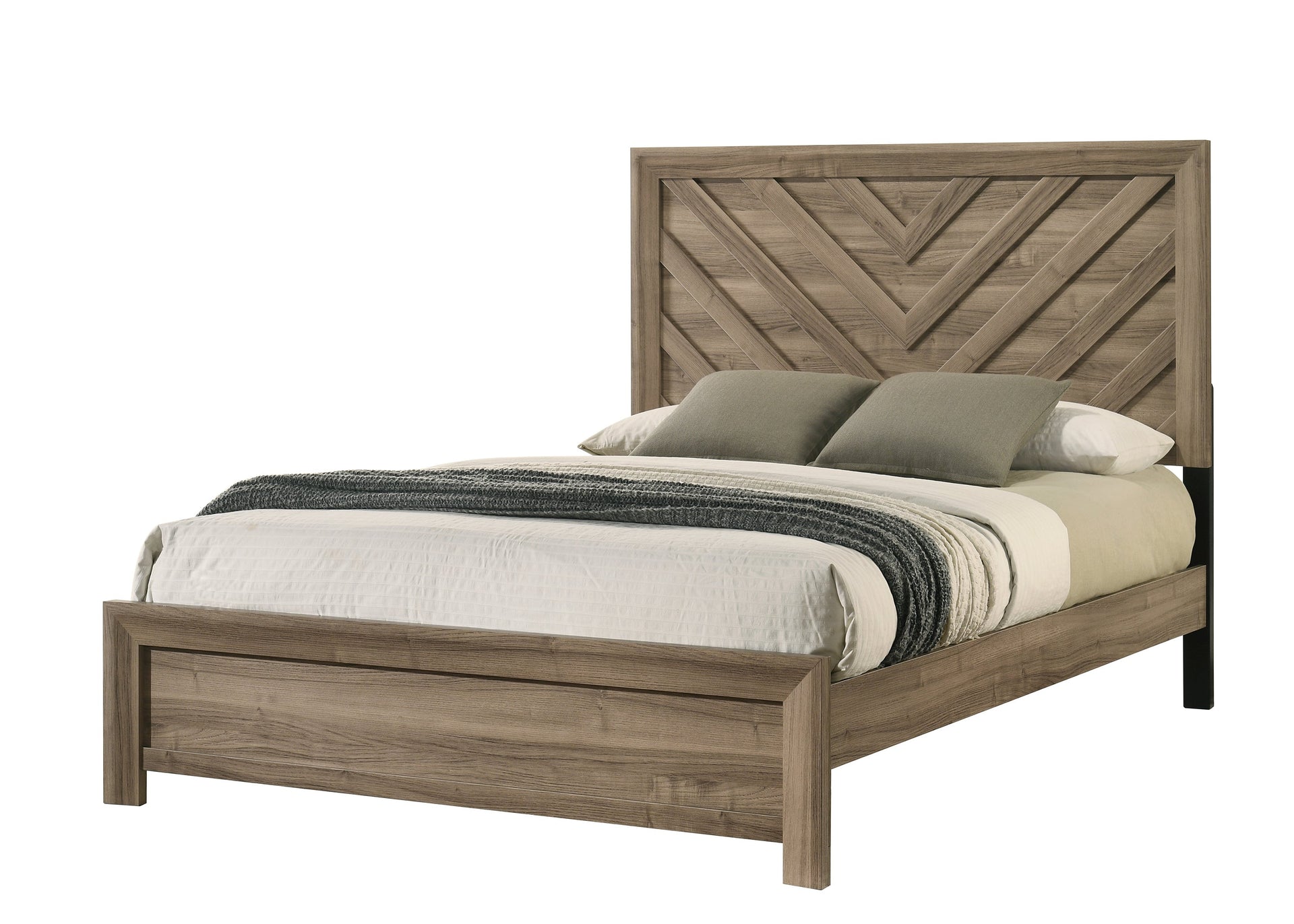 Full Size Chevron-Patterned Headboard Bed