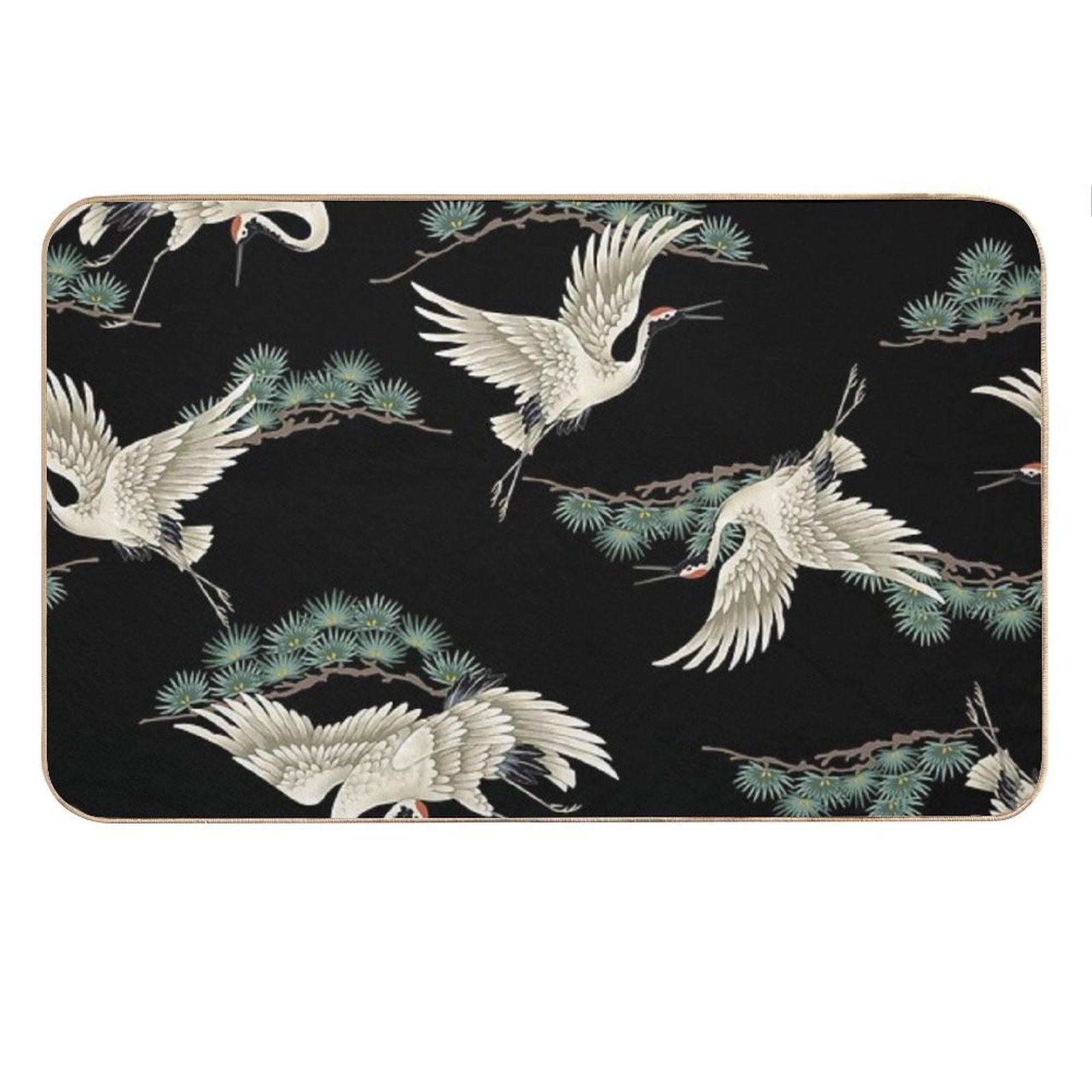 Japanese Cranes in Embroidered Style Bath Mat