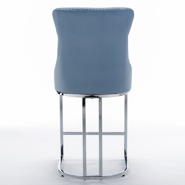 Counter Height Velvet Bar Stools with Button Back & Rivet Trim Upholstered Seats