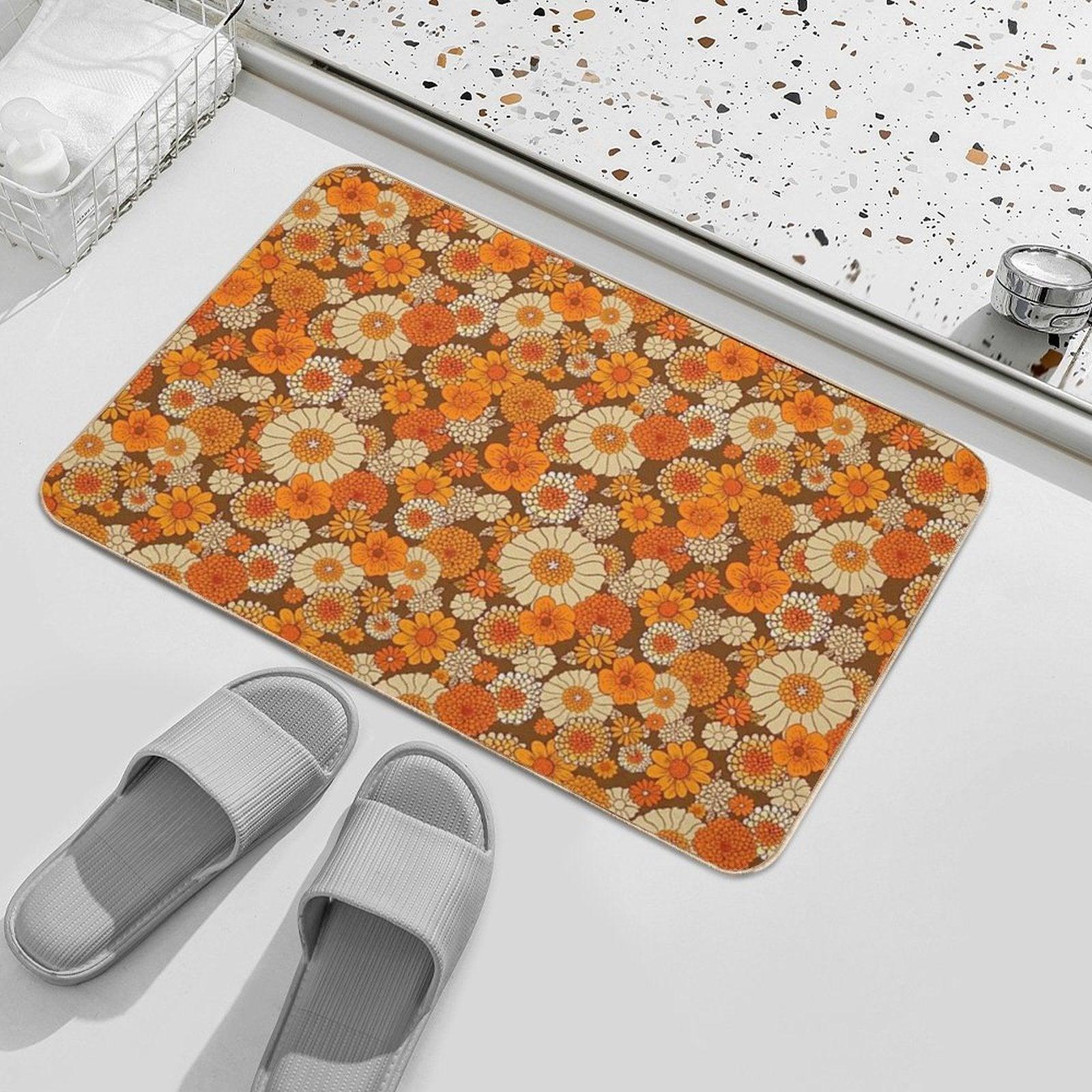 70s Retro Daisies, Vintage Flower Power, Orange And Brown, Boho, Bath Mat