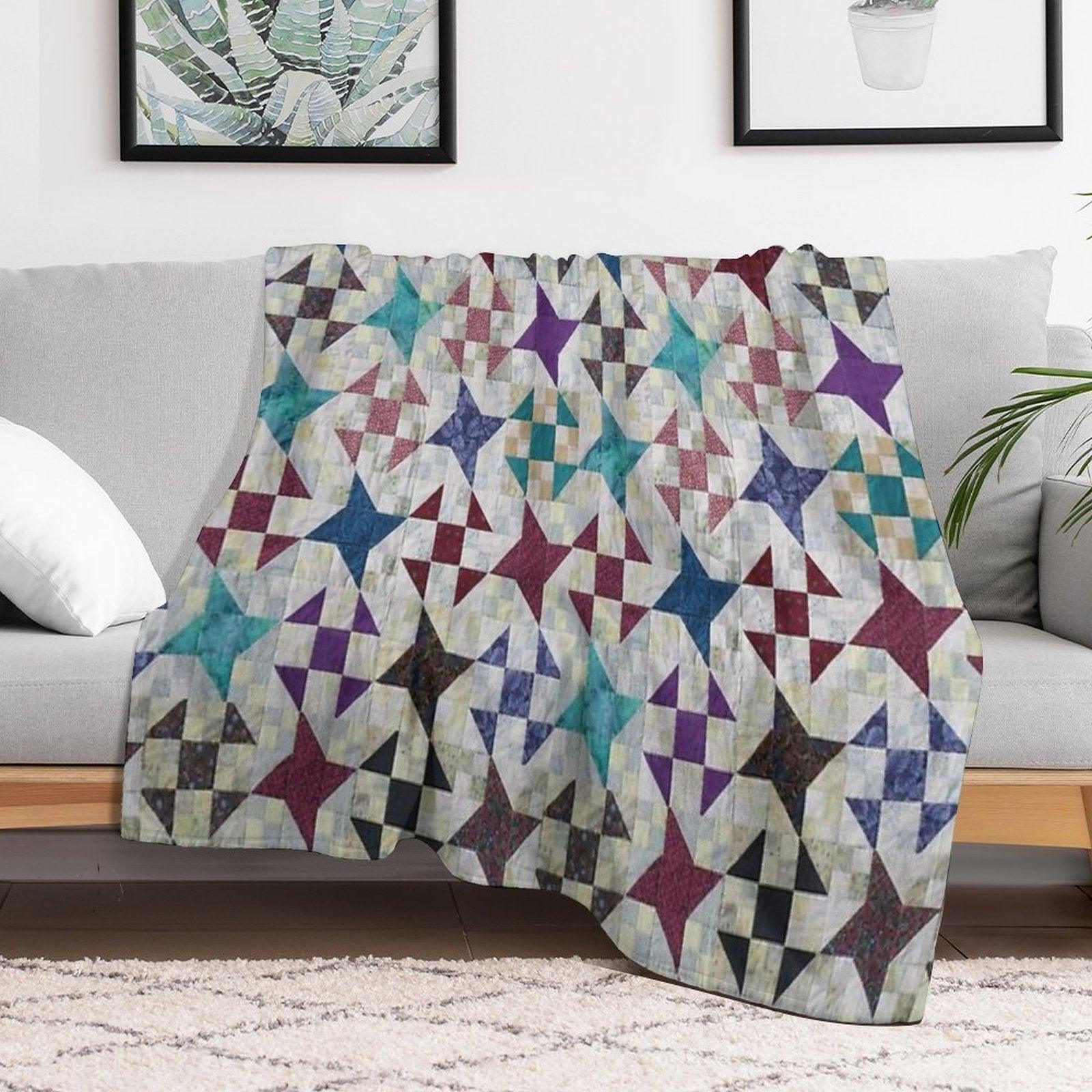 Churn Dash And Falling Stars Quilt Throw Blanket