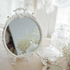 Distressed White Vintage Makeup Mirror with Ornate Pewter Frame