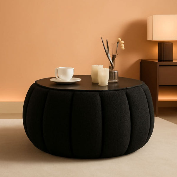 30 Inch Round Profile Teddy Fabric Hidden Storage Ottoman