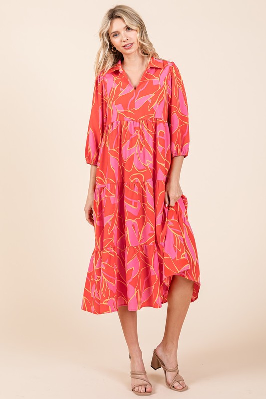 New Summer Tiered Printed Collared Neck Midi Dress For Women – Elegant and Versatile Dress with a Polished, Feminine Flair