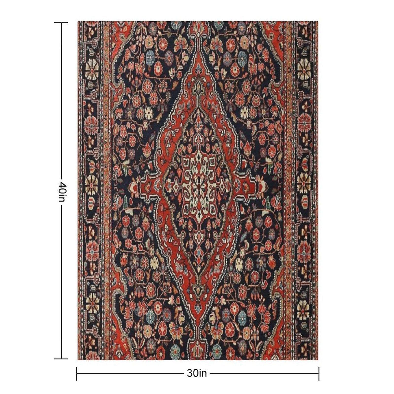 Persia Sarouk 19th Century Authentic Colorful Picture of A Vibrant Red And Black Rug Throw Blanket