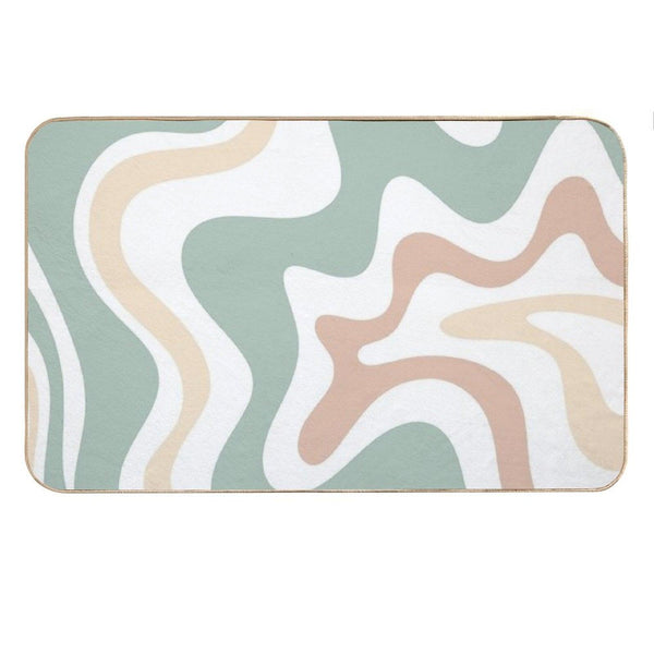 Liquid Swirl Retro Abstract in Light Sage Celadon Green, Light Blush, Cream, And White Bath Mat
