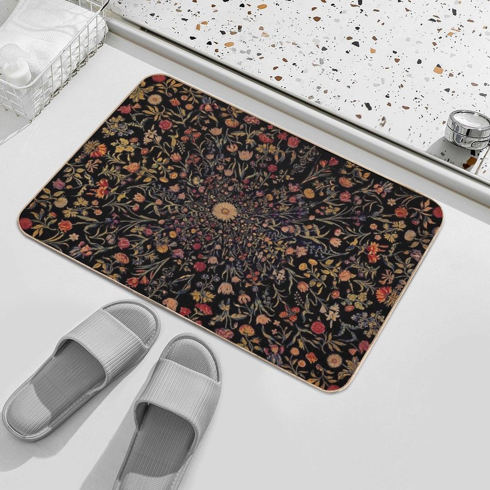 Medieval Flowers on Black Bath Mat